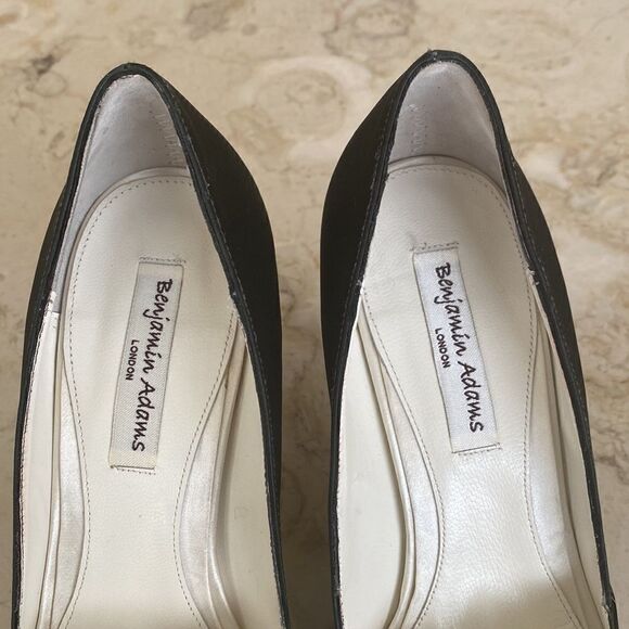 Benjamin Adams London Black Satin & Swarovski Crystals Peep Toe Evening Heels - Picture 7 of 16